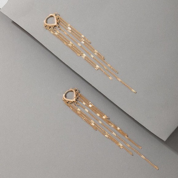 Elegant Gold Various Length Chain Dangle Earrings - Picture 3 of 8